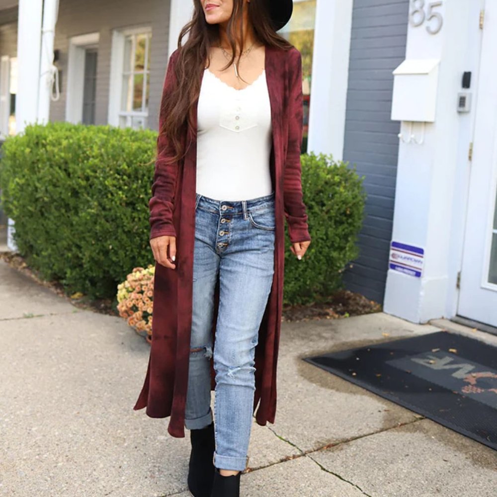 LA MADE  Wineberry/Black Tie Dye Iris Cardigan Duster  Women's Size S